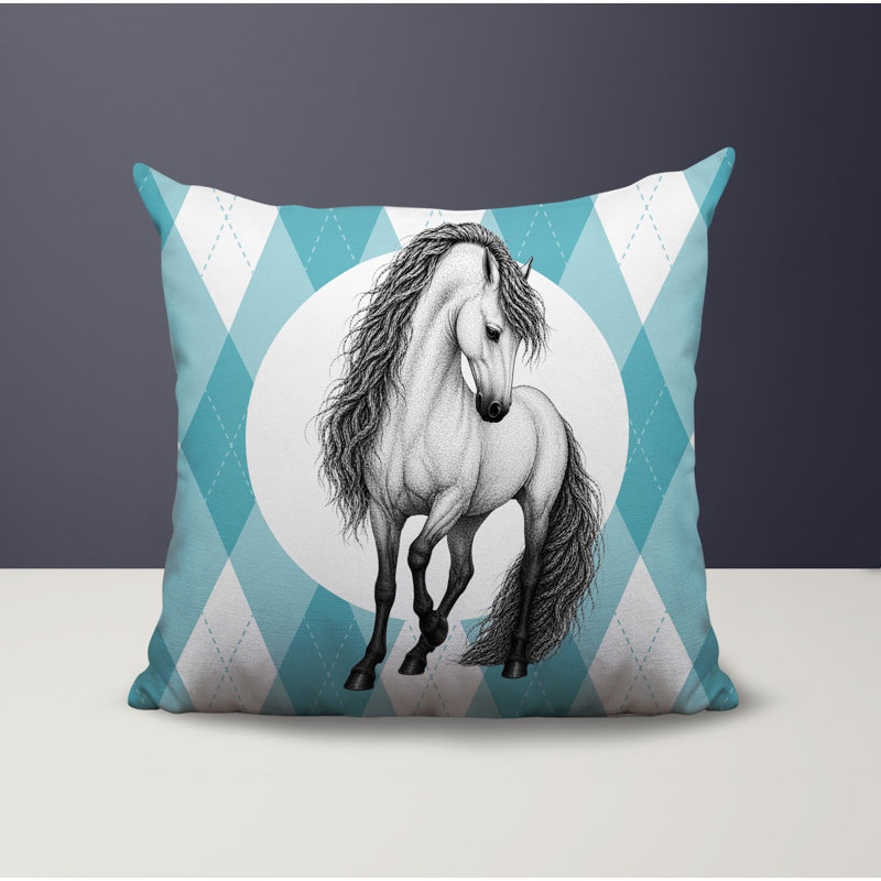Coussin réversible Horse, 18 x 18, Sarcelle