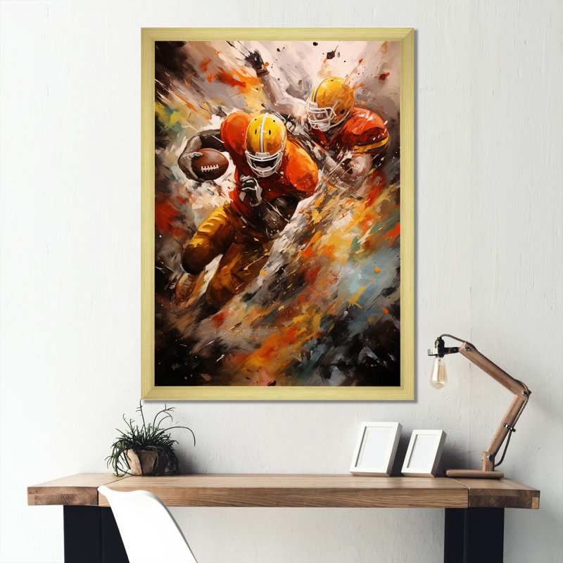 Orange Football Energy Burst II - imprimé, Encadrement doré, H 44 po x l 34 po x P 1,5 po