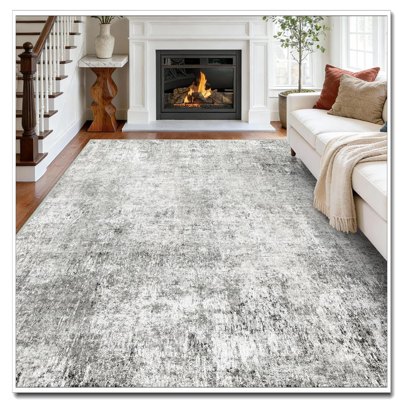 Tides Series 8'X10' Area Rug - Washable Non-Slip (Dark Black Gold) Modern Abstract For Office, Gray