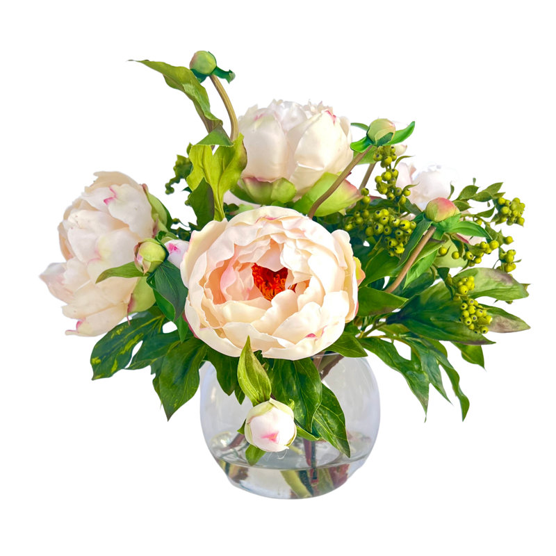 Faux peony arrangement in vase