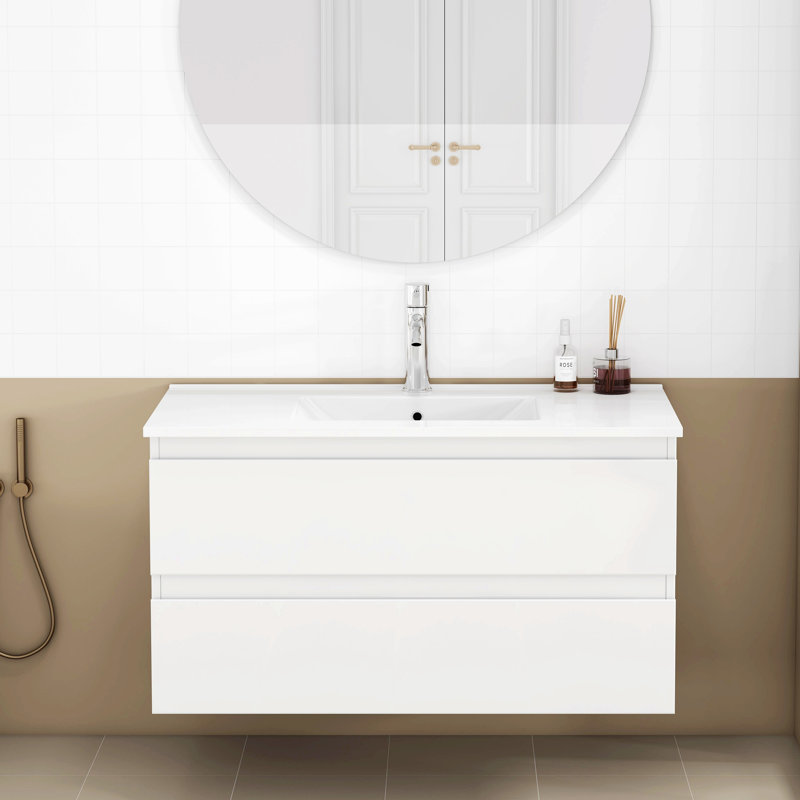 Ensemble de meuble-lavabo avec lavabo, 2 grands tiroirs, système de fermeture en douceur