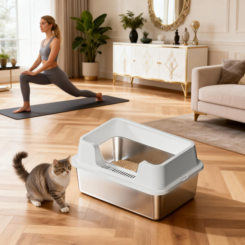 Polyethylene Plastic Litter Box Enclosure, 27cm H x 35cm W x 55cm D, White