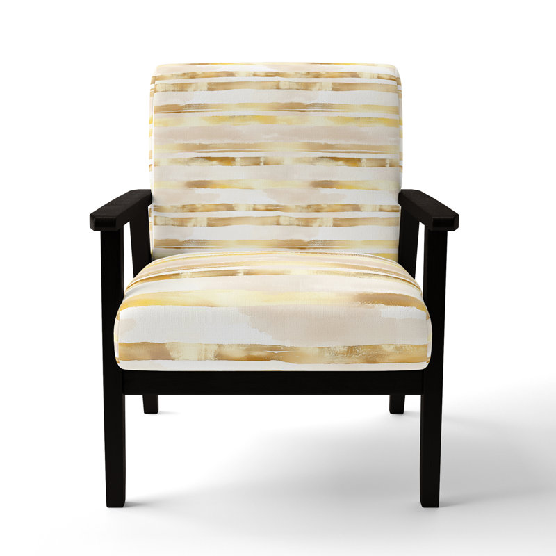 Chaise rembourrée rayée avec accoudoirs dorés, Accoudoirs carrés noirs