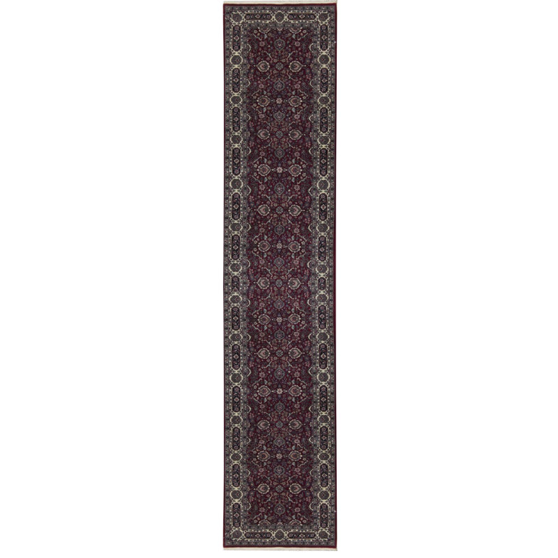 Hand-Knotted High-Quality Red and Ivory Runner