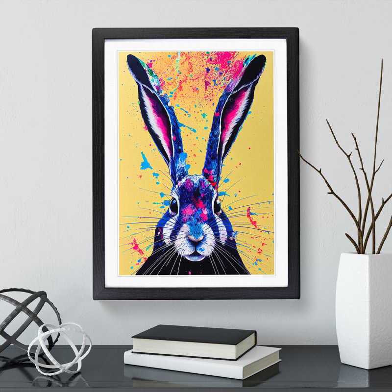 Painted Hare No.5 Abstract - Single Picture Frame Painting, 64cm H x 46cm W x 2cm D, Black