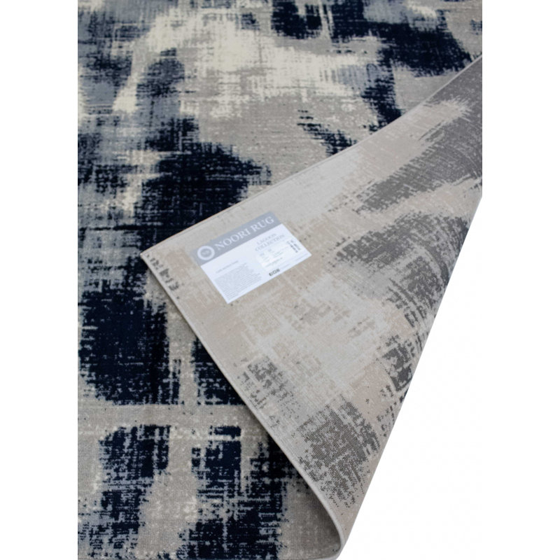 Tapis abstrait bleu marine / beige Kelson, Rectangle de 3 pi 3 po x 5 pi 3 po
