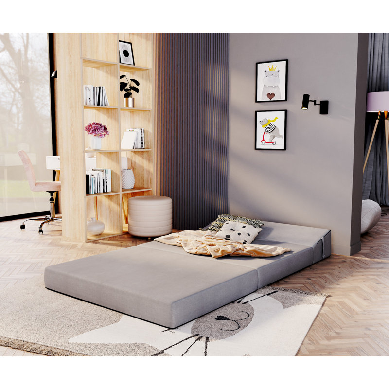 Futonsofa Arjeta 121Cm Wide Back Futon Sofa, Light Grey