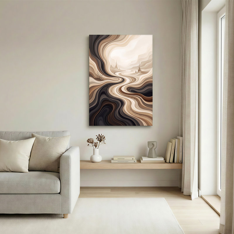 Art abstrait sur toile abstraite brune et beige, 36"H x 24"W