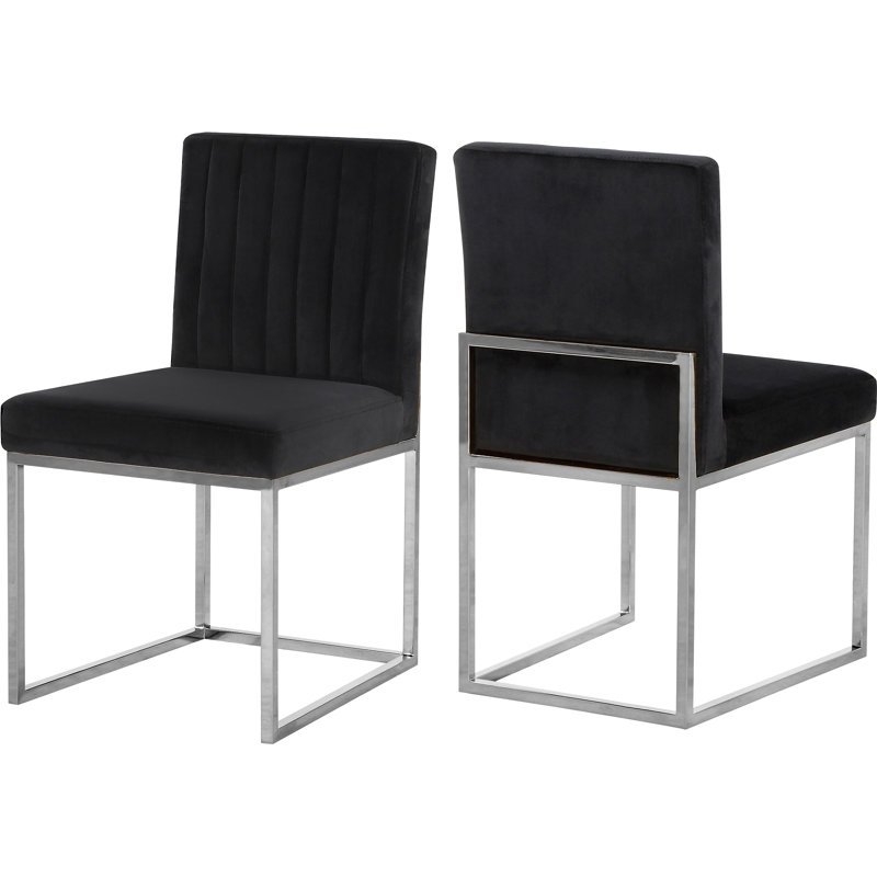 Amberdawn 18.5'' H Velvet Upholstered Side Chair, Chrome, Black Velvet