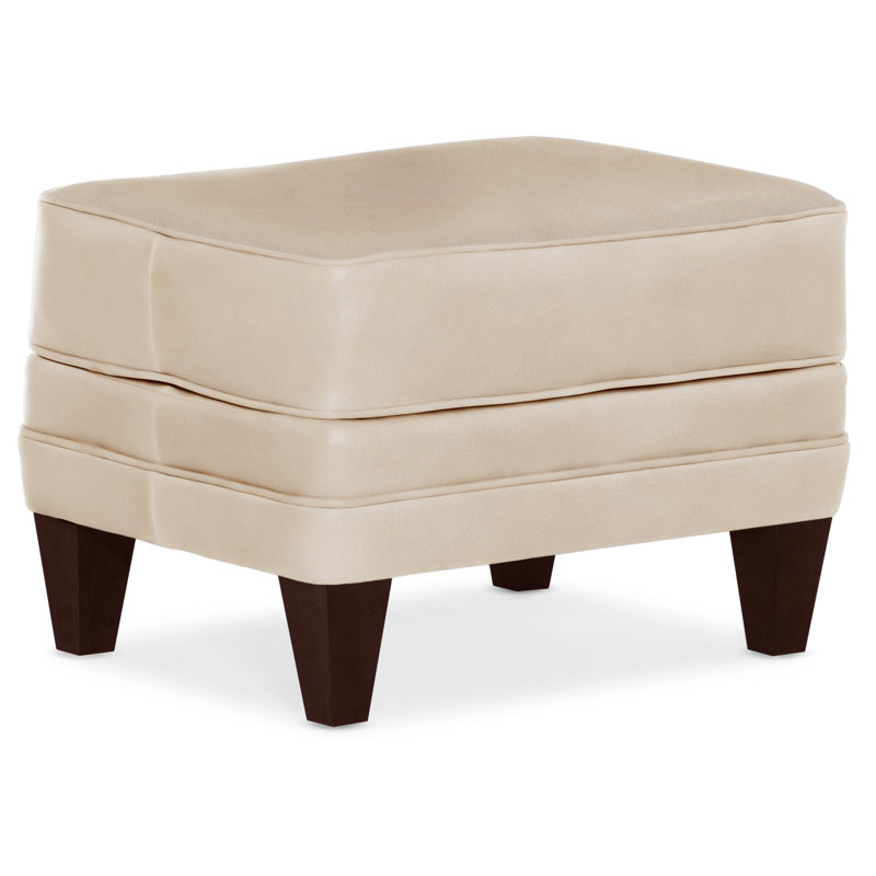 Willow Upholstered Ottoman, Mahogany, Aline Light Gray Stonewash Genuine Leather