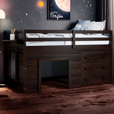Lit mezzanine simple avec armoire et tablette