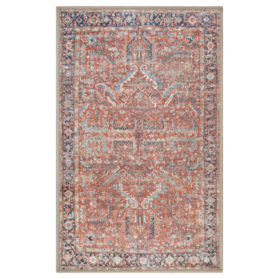 GLN Rugs Traditional Collection - Machine Washable Area Rug, Traditional Washable Rug, Non Slip Washable Rug, Low Pile Chenille Living Room Rug, Bedroom Rug, Kitchen Rug (Terra Cotta Rug)