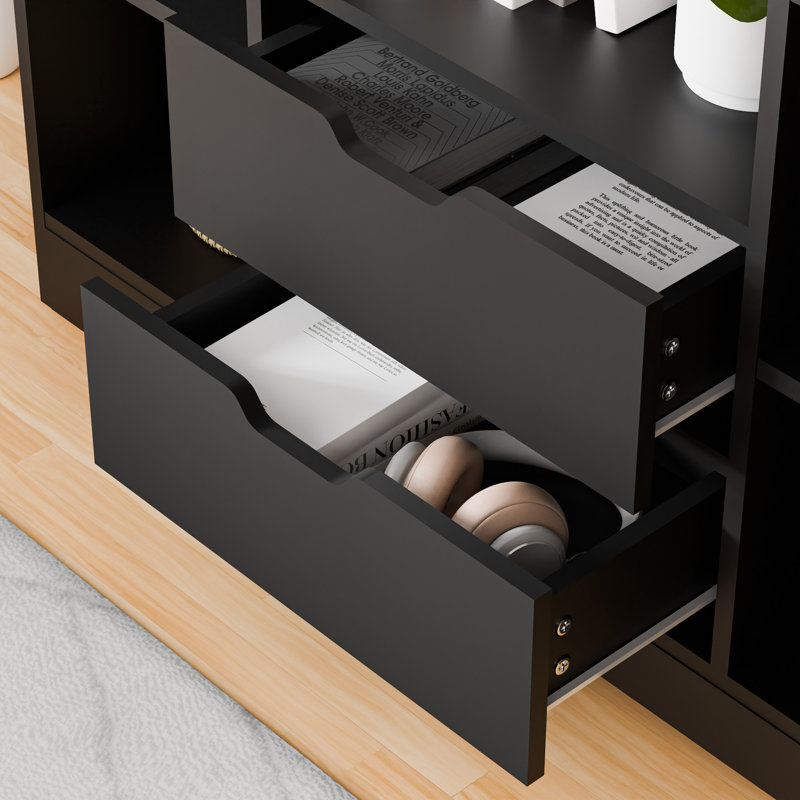 Achnas 39" W x 47" H Storage Bookcase with 10 Cubes and 2 Drawers, Black