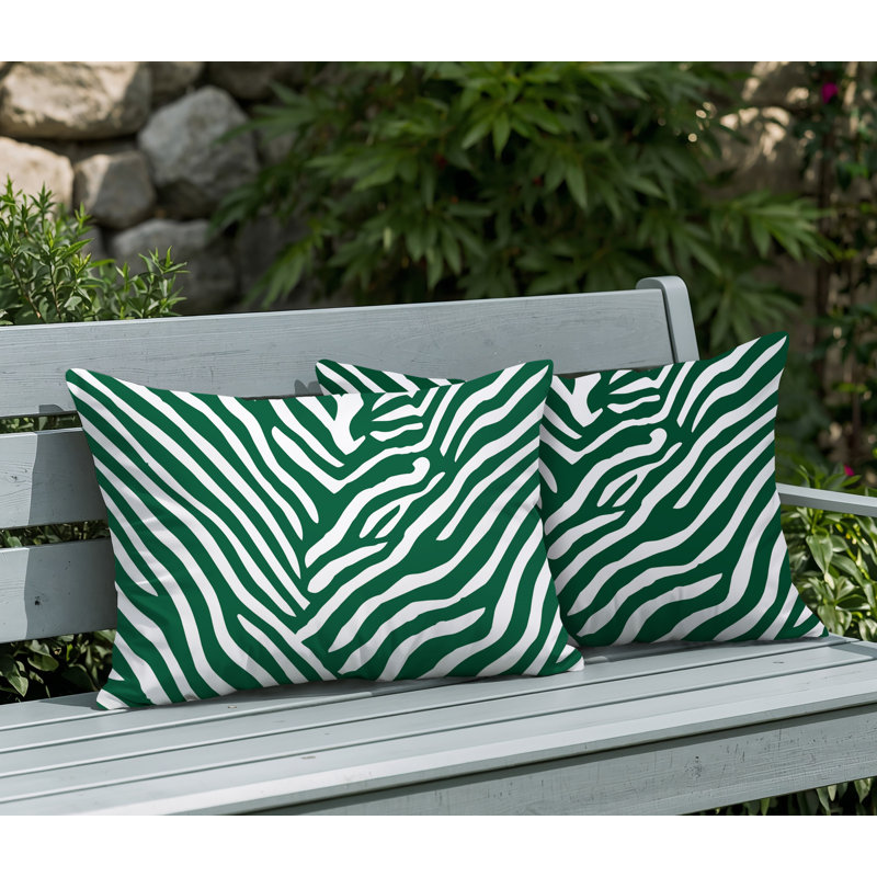 Oreiller réversible intérieur / extérieur à imprimé zébré Kits, 25x18, Green