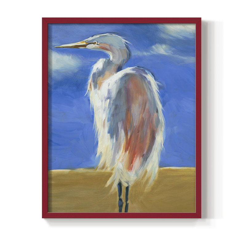 Blue Heron, reproduction encadrée - bois massif, Cadre simple rouge, H 10 po x l 8 po