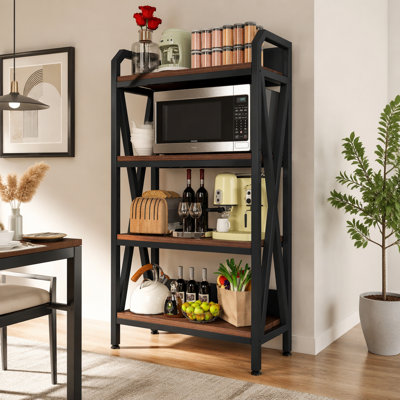 56.30'' Bakers Rack 4Level Storage Shelves Metal and Wooden Kitchen Shelves, Kitchen Organizers and Storage, for Garage, Pantry, Bathroom, Closet ,33.50'' Length
