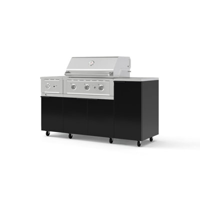 Îlot de cuisine extérieure avec barbecue, ensemble de 6 pièces en aluminium comprenant un barbecue au propane haute performance de 84 cm et un comptoir en acier inoxydable de 41 cm.