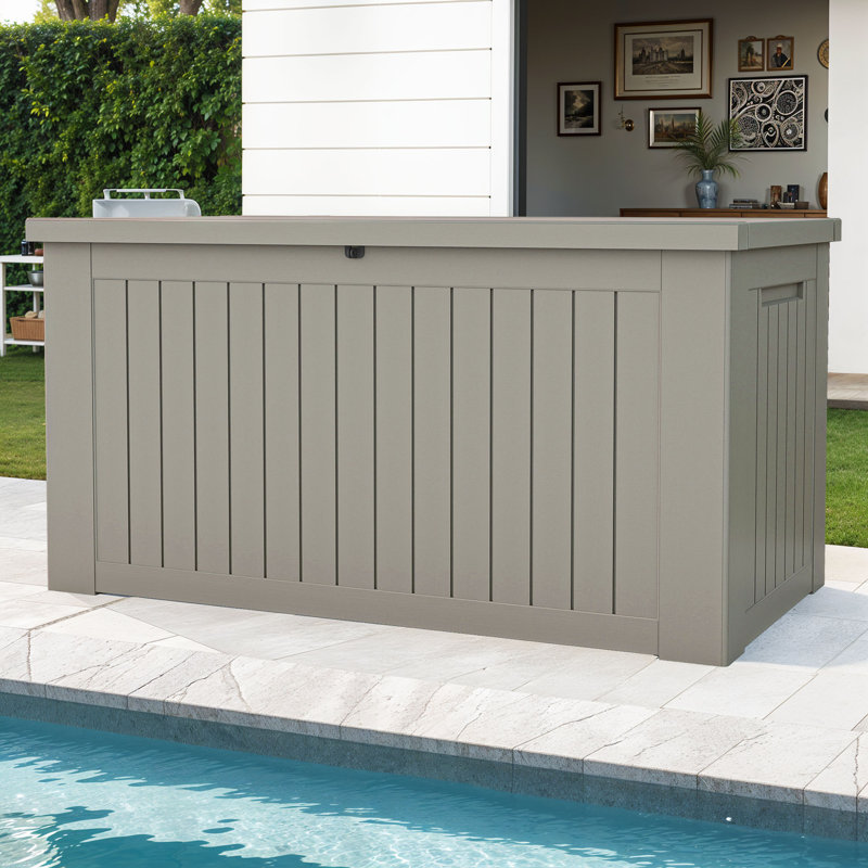 YITA 230 Gallons Water Resistant Resin Lockable Deck Box, Light Brown