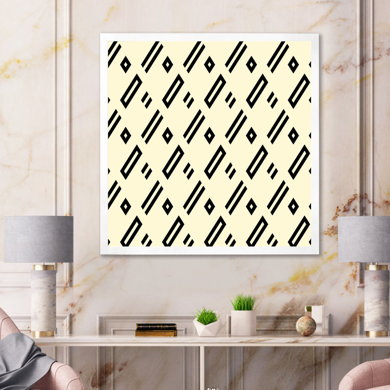 «Beige Black Diagonal Geometrics», impression sur toile, H 36 po x l 36 po, Cadre photo blanc