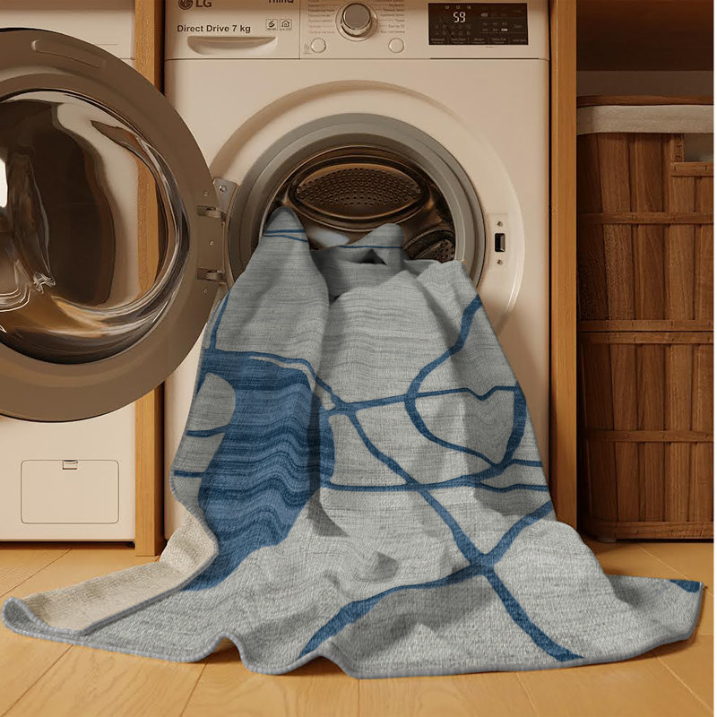 Machine Washable Abstract Gray Area Rug, Square 5'