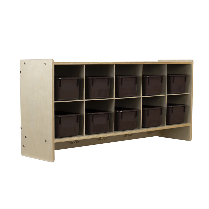 Casier en bois massif 10 compartiments, Brun