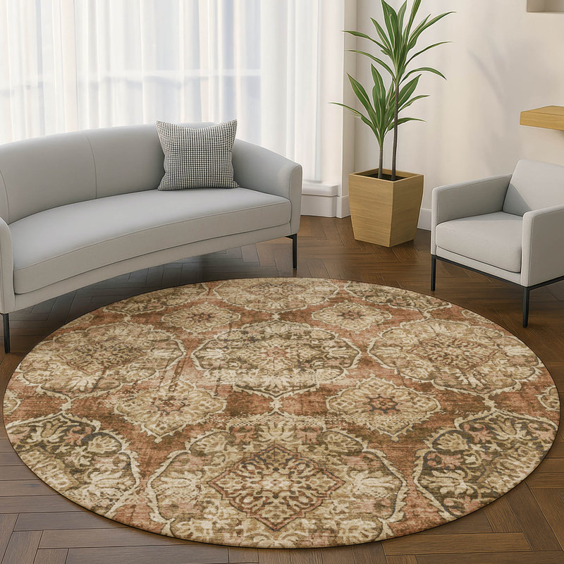 Premium Machine Washable Mayfield AMF2196 panel Rug, 8' Round, Paprika