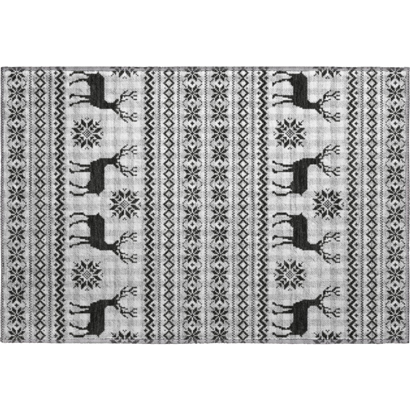 Premium Machine Washable Dockside AMF1820 Reindeers and Snowflakes Rug, Rectangle 1'8" x 2'6"
