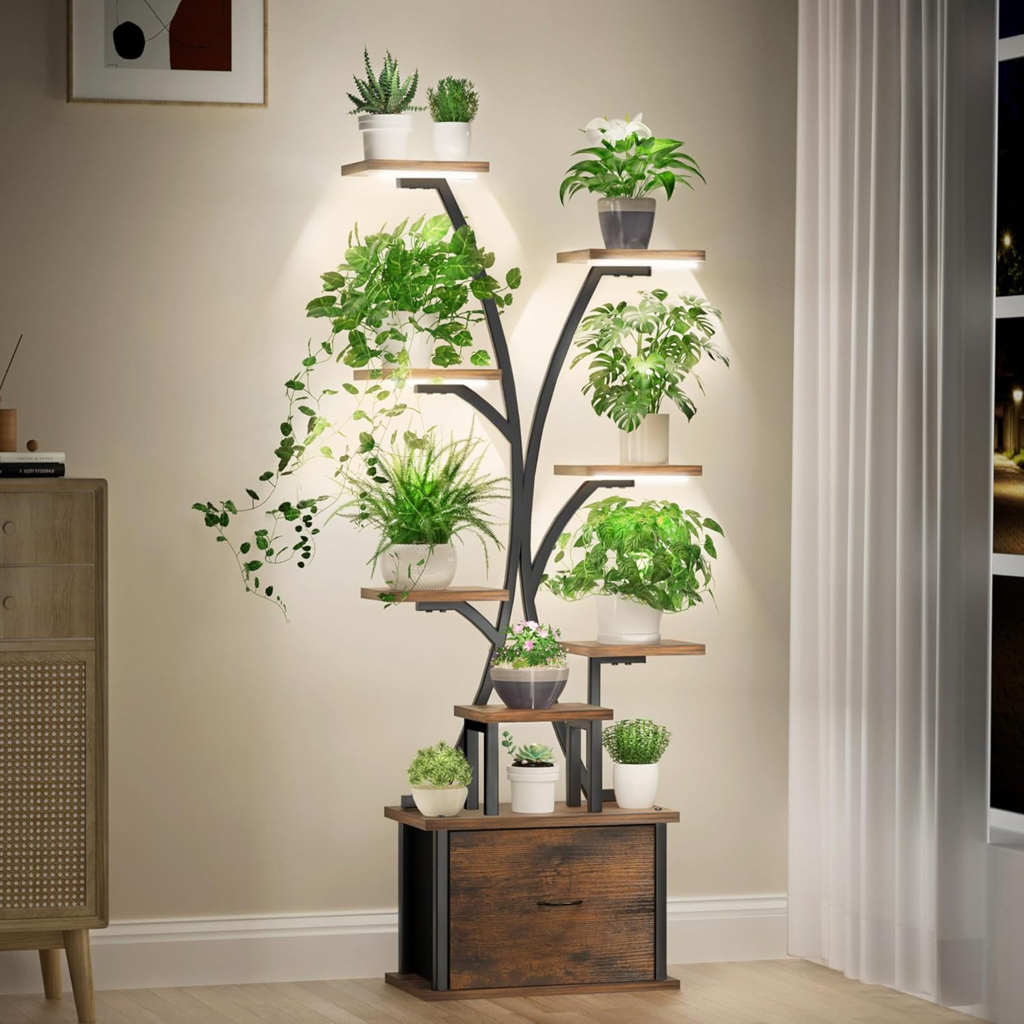 Arlmont & Co. Plant Stand With Grow Light - 9 Tiered Plant Stand Indoor ...