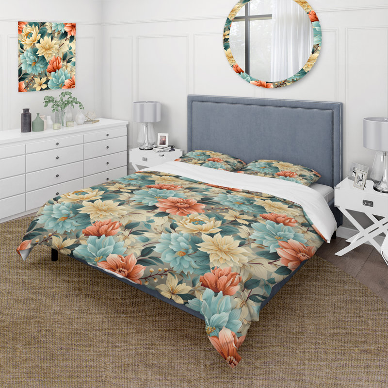 Ensemble de housse de couette Blue Timeless Garden Flourish II, Housse de couette pour très grand lit et 2 très