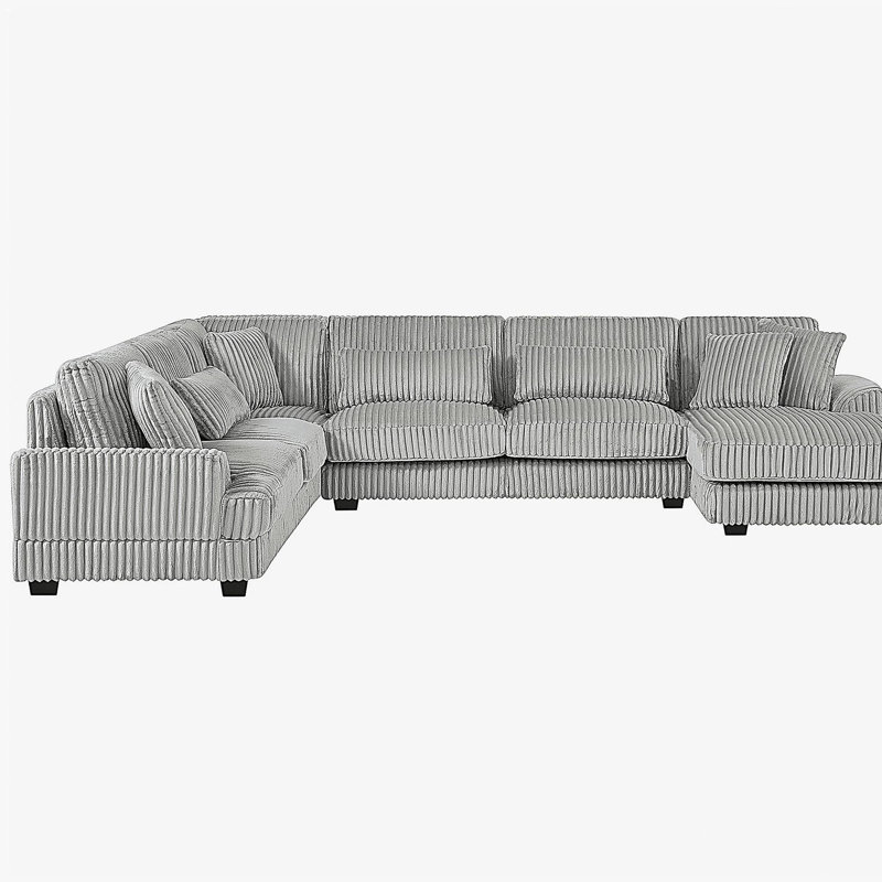 Ensemble de canapé très grand 129 ", canapé en forme de U, canapé moderne, tissu de velours doux, avec méridienne, gris