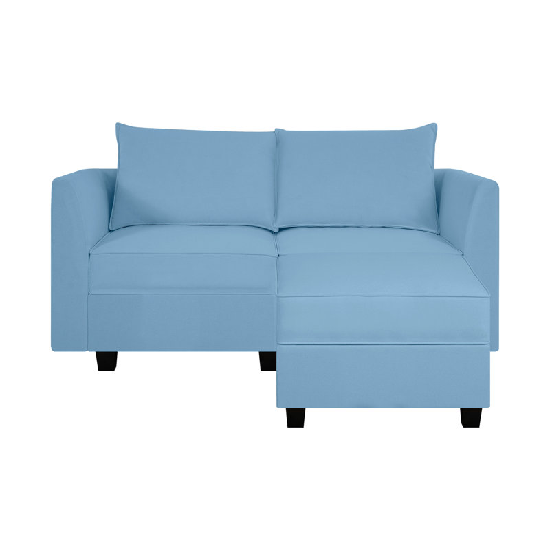 Causeuse modulaire en L avec repose-pieds Cateleya, Turquoise clair