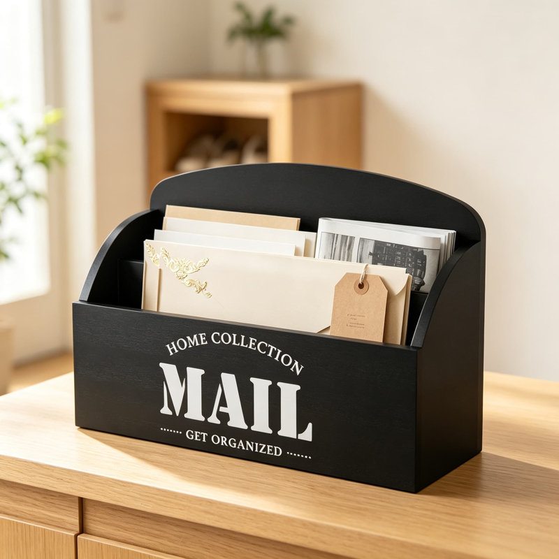 Organisateur de courrier avec 2 fentes, trieur de courrier en bois pour les factures et les lettres, support de courrier mural ou de comptoir pour bureau à domicile et entrée