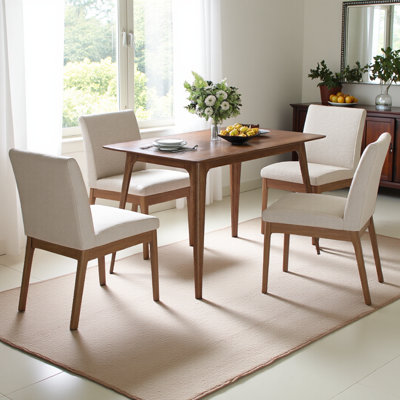5-piece Dining Table Set With One Solid Wood Frame Table And 4 Upholstered Chairs For Dining Room, Walnut+light Beige