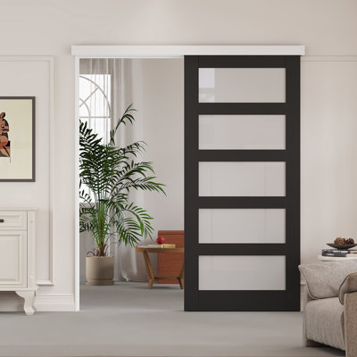 Porte de grange coulissante en verre givré 5-Lite 80 po avec ensemble de quincaillerie 80 po