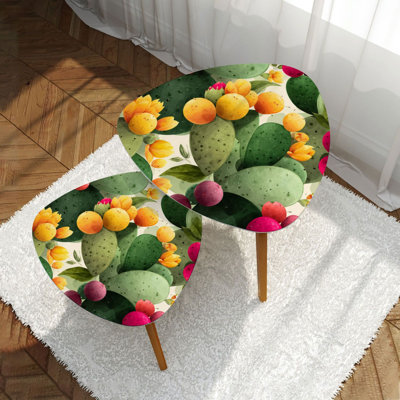 Triangle Nesting Coffee Table Set of 2 Cactus seamless white Exotic End Table Modern Minimalist Side Table Set for Living Room Bedroom