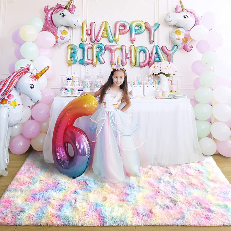 5x8 Multicolor Synthetic Shag Rainbow Area Rug