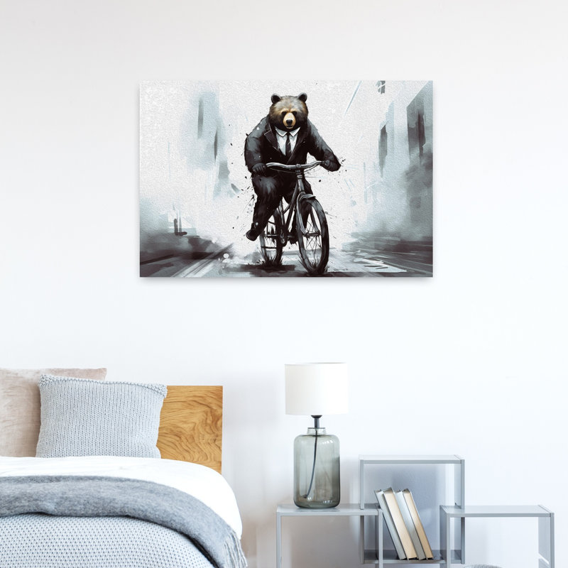 «Beared Cycling», reproduction d'art mural de la ville de l'ours contemporain abstrait, 24" H x 36" W
