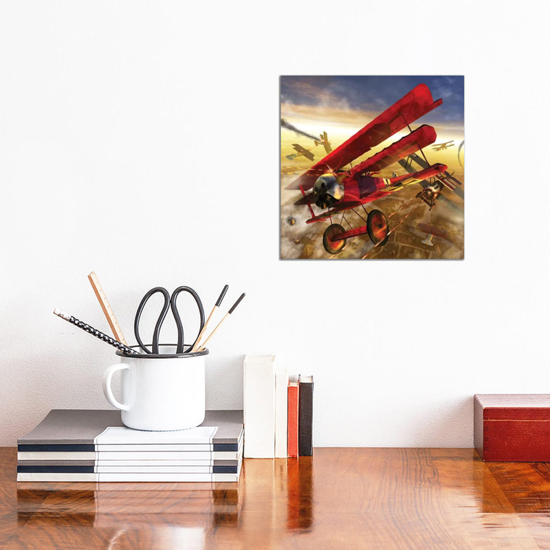 German Triple Wing Biplane the Red Baron, WWI Western Front Air Assault 1 Piece Wrapped Canvas Wall Art