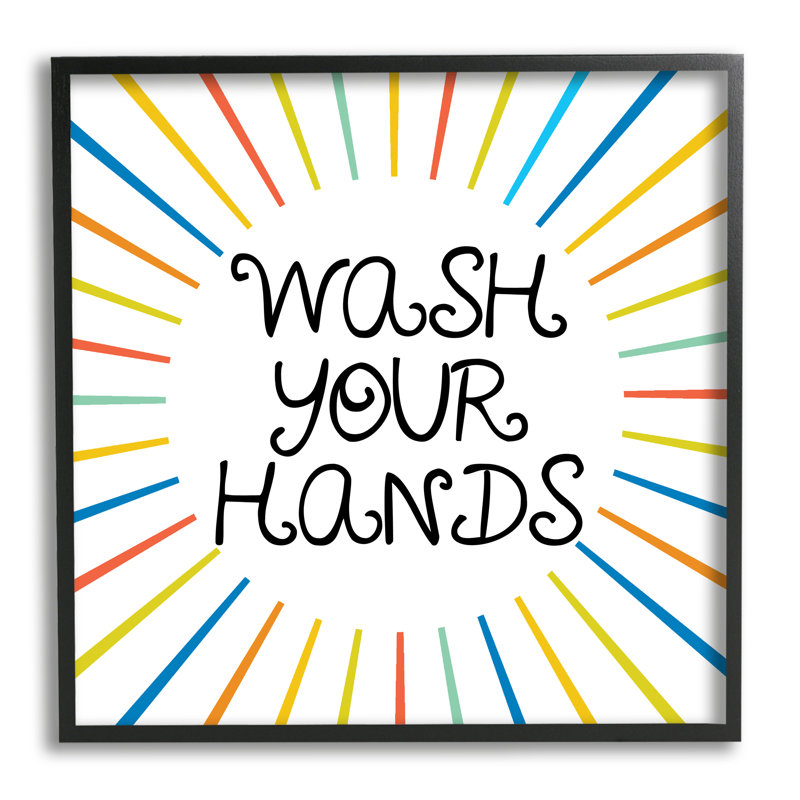 «Kids Your Wash Your Hands Bathroom Rules Rainbow Stripes», impression numérique sur toile encadrée par Daphne Polselli