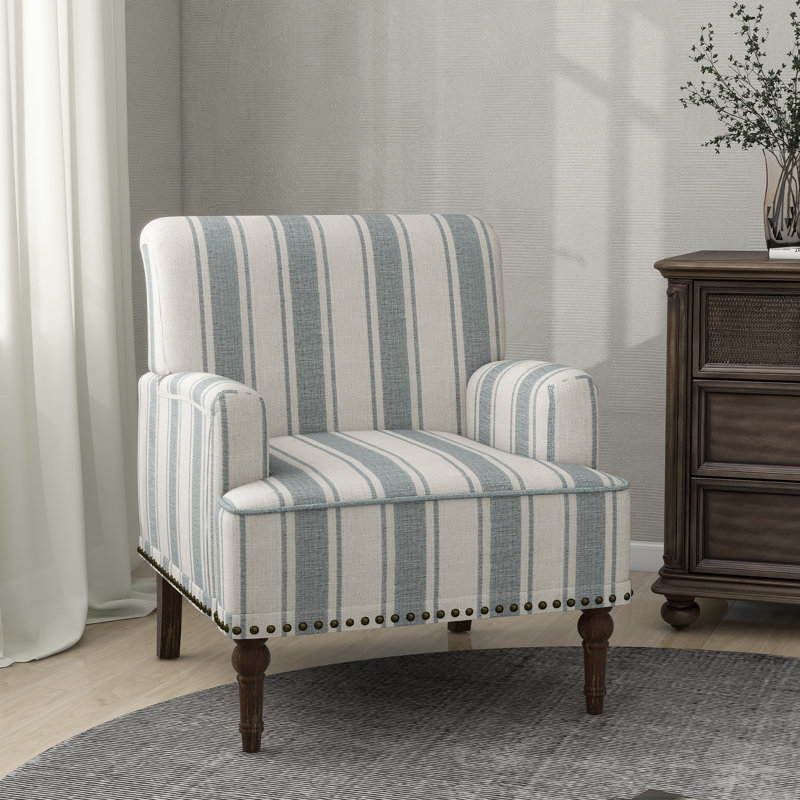 Arian 73 Cm Wide Cotton Armchair, Blue Stripe Linen Blend