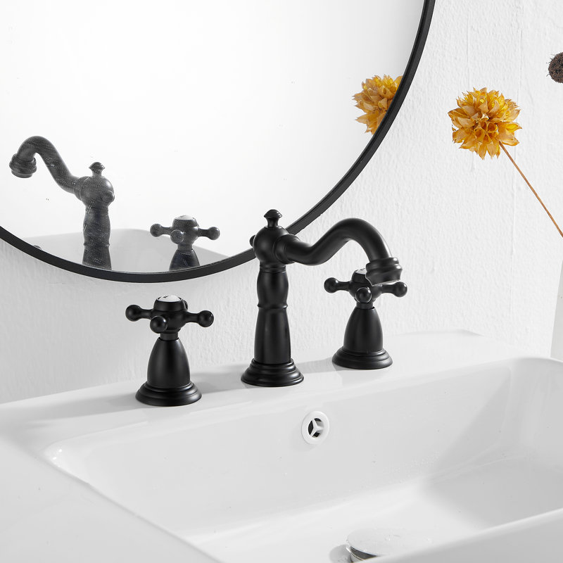 Widespread Bathroom Sink Faucet With Drain Assemly, Matte Black