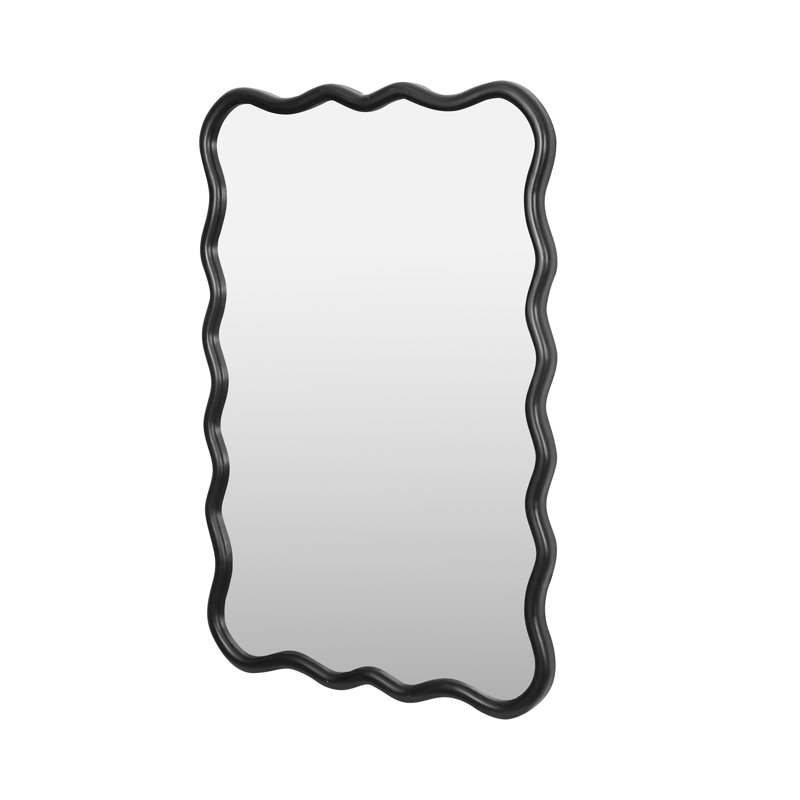 Black Solid Wood Wavy Rectangular Wall Mirror