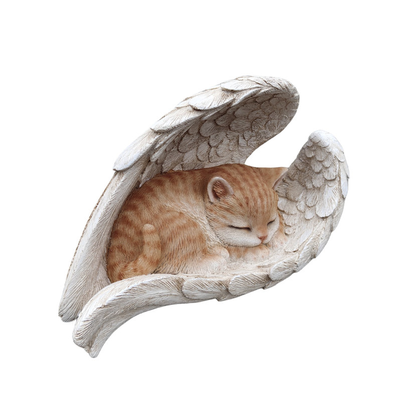  Citrus Seraph: Vibrant Orange Polyresin Angel Cat Figurine