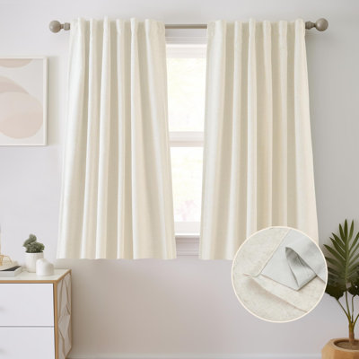 Goffredo 100% Blackout Natural Linen Curtains for Bedroom  Double Layer Drape Farmhouse Thermal Insulated Rod Pocket Back Tab Full Light Blocking 2 Panels for Living Room Nursery
