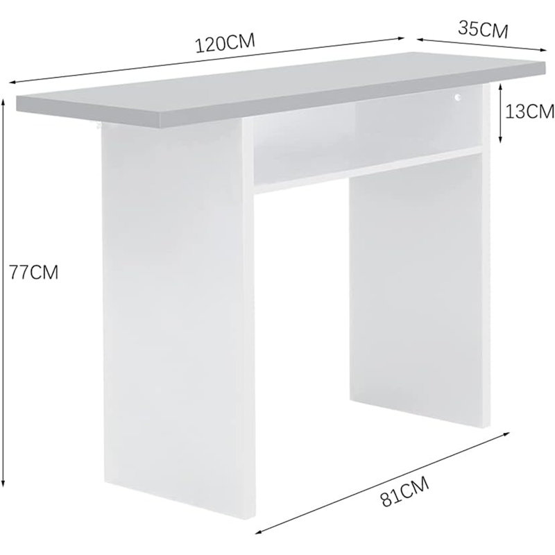 Emar 120Cm Narrow Rectangular Console Table with Storage Shelf, Grey, White