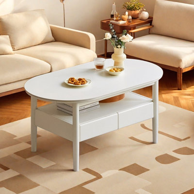 Oval Cream Style Coffee Table with Storage