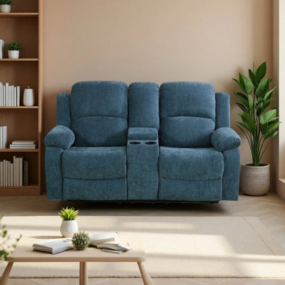 Light Blue Fluffy Fabric 3 Seat Recliner Sofa
