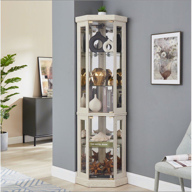 Vitrine d'angle vitrée d'angle pour vitrine d'angle pour salon, armoire vitrée, collection Antique, vin, éclairage de bar en verre inclus