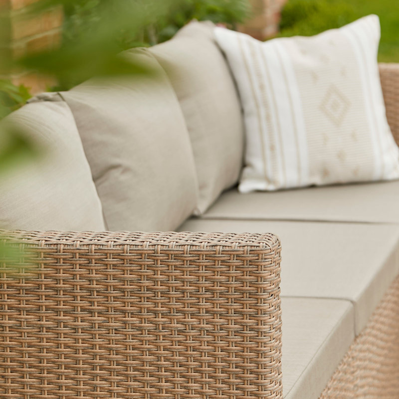 Luzi 4 Seater Rattan Garden Corner Sofa Set with LED Premium Parasol - Weave, Natural Brown