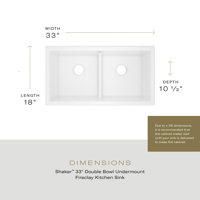33" Shaker Double Bowl Undermount Fireclay Kitchen Sink, White